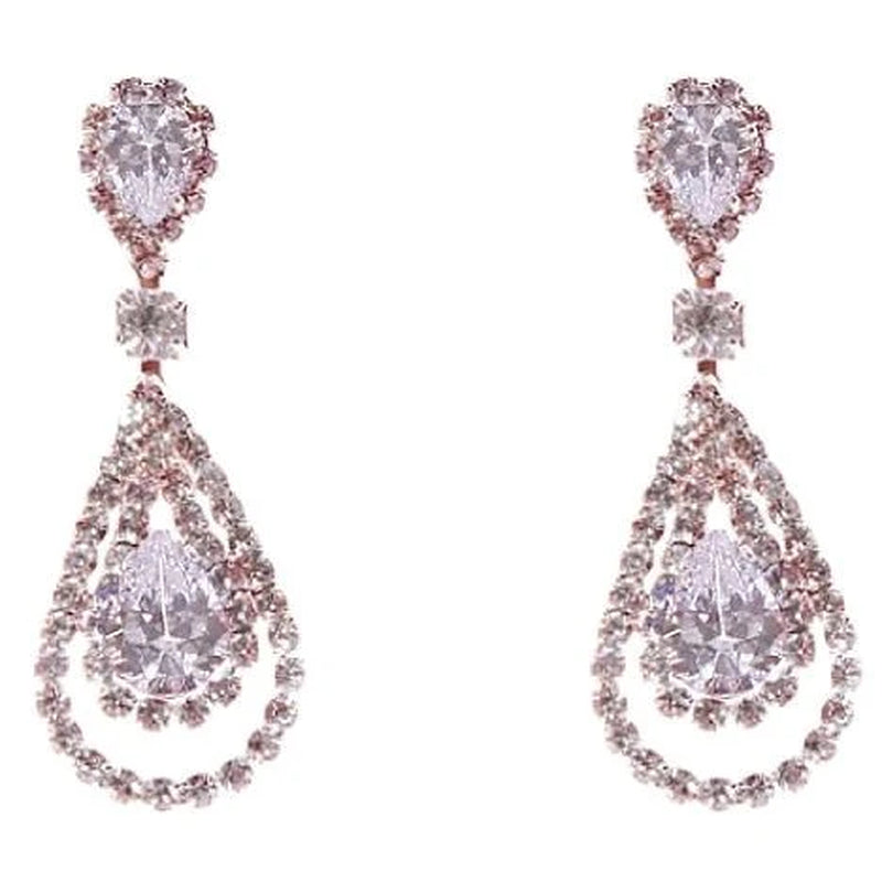 Elegant Linked Pear Rhinestone Dangle Earrings
