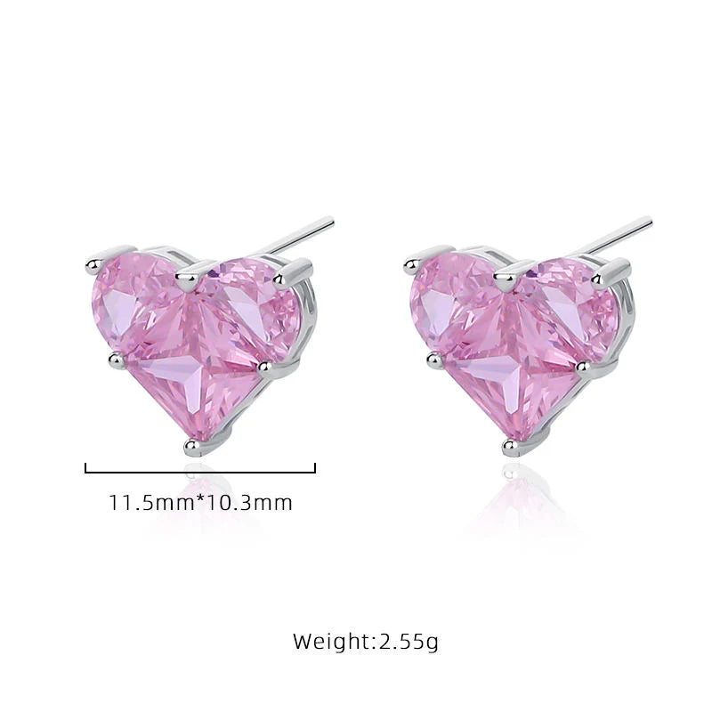 Elegant White Gold Pink Heart Earrings - A Touch of Romance