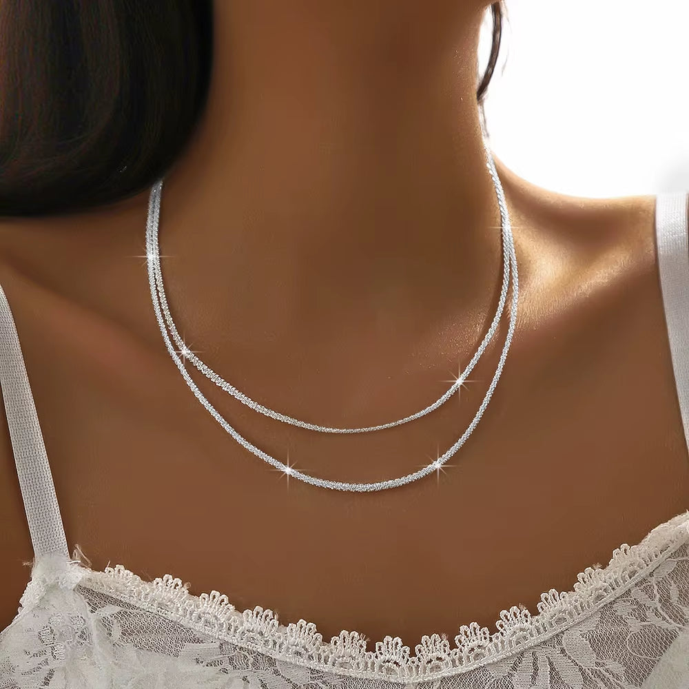 Elegant Silver Clavicle Choker Necklace - Sparkling Fashion Jewelry for Women, Perfect for Weddings and Parties
