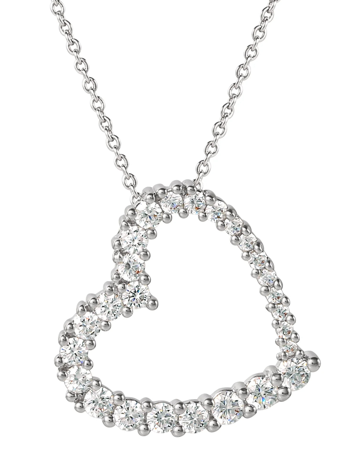 Fine, Women'S Silver Plated Cubic Zirconia Open Heart Pendant Necklace, 18"
