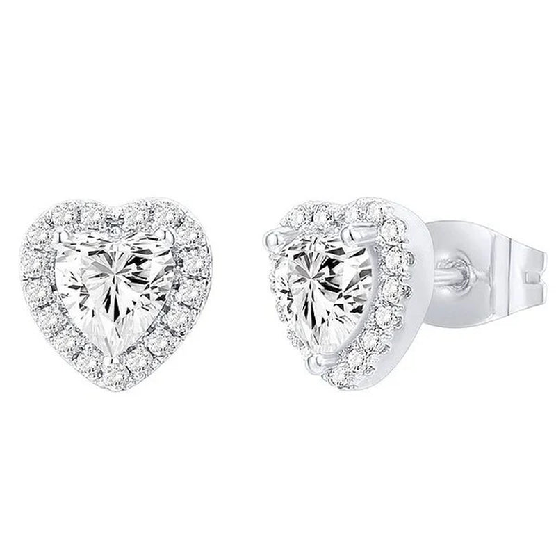 Stunning 12mm Radiant Heart Cubic Zirconia Stud Earrings