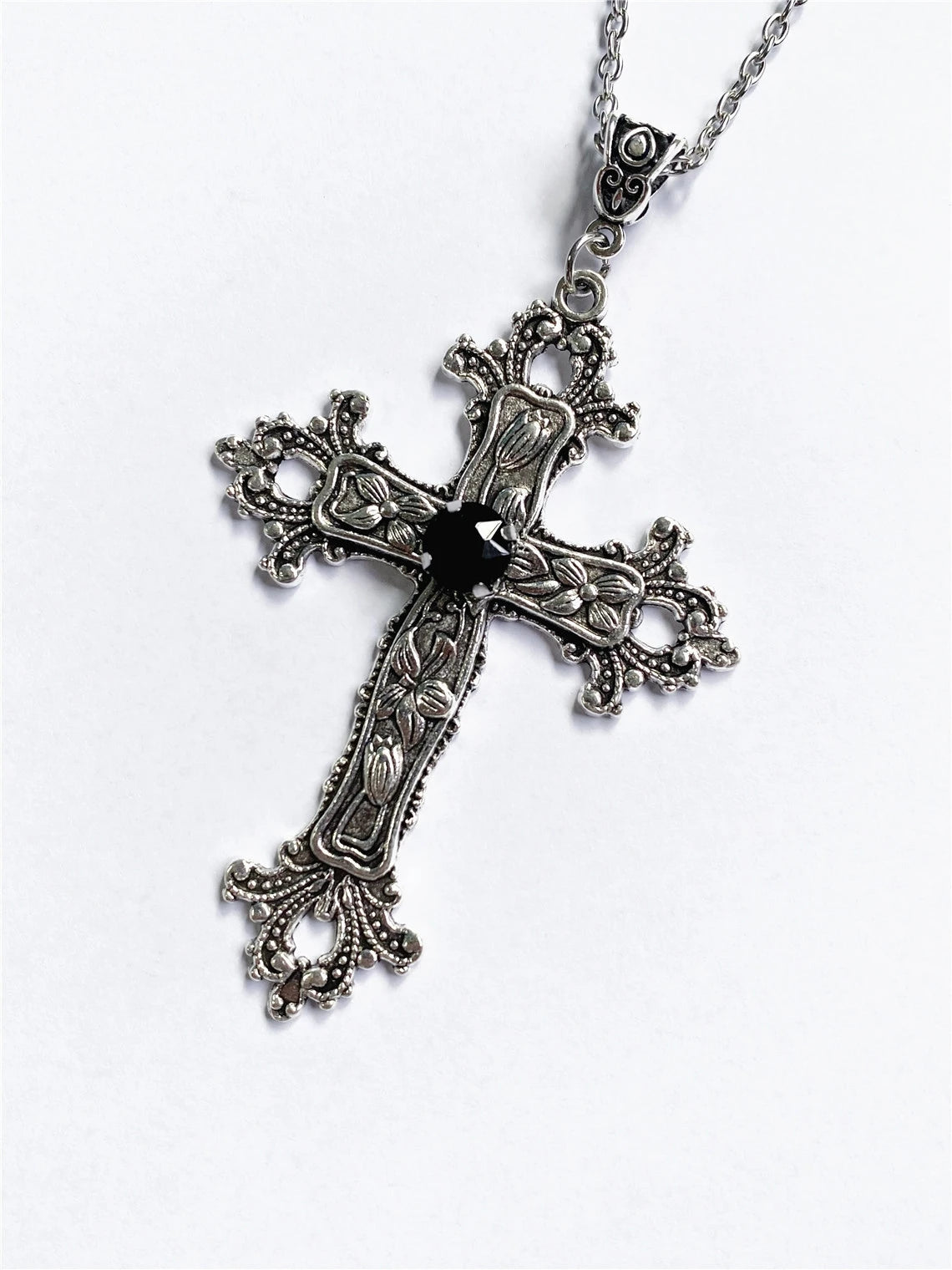 Y2K Punk Crystal Cross Pendant Necklace - Irregular Gothic Clavicle Chain for Men & Women