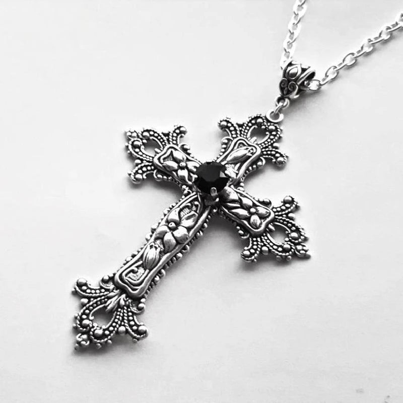 Y2K Punk Crystal Cross Pendant Necklace - Irregular Gothic Clavicle Chain for Men & Women
