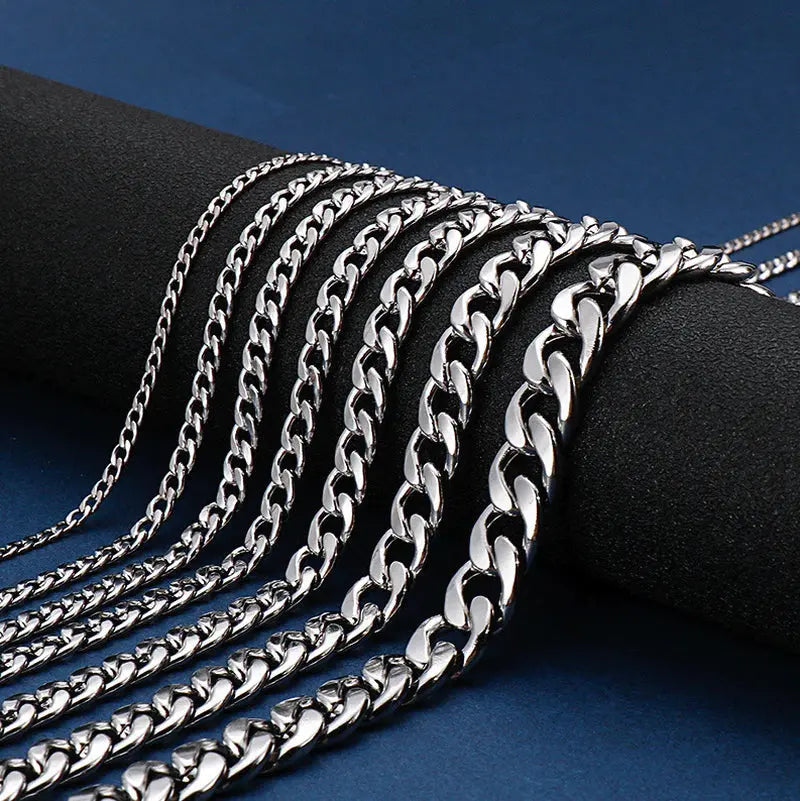Stylish Stainless Steel Cuban Curb Chain Necklace for Men & Women - Available in 3/5/7/9/11mm Sizes