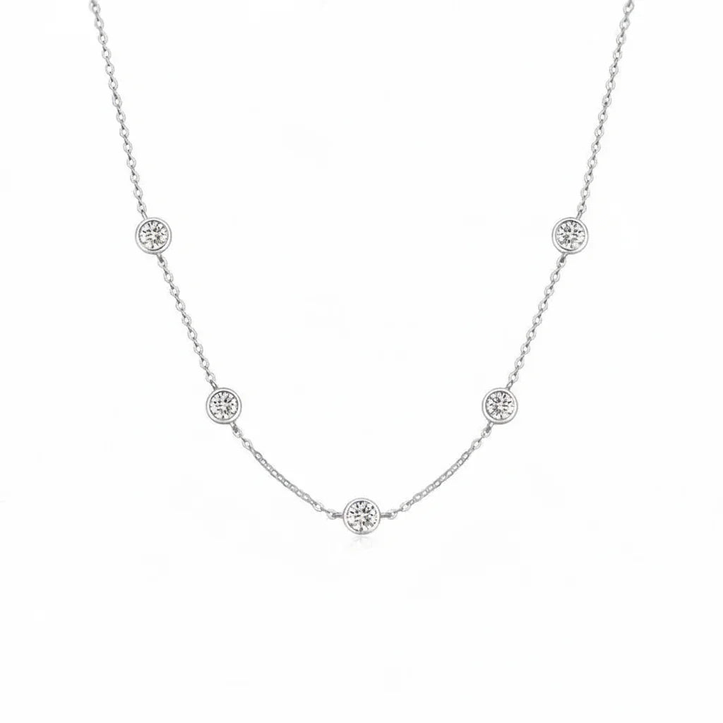 Stunning 2.5 Carat Moissanite Bubble Set Chain Necklace in 925 Sterling Silver