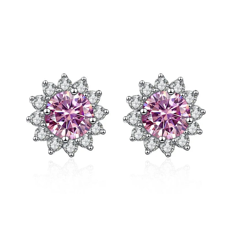 Stunning 1CT Moissanite Sunflower Stud Earrings in 925 Sterling Silver - D Color VVS1 Wedding Jewelry Gift for Her