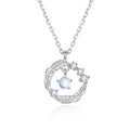 Elegant Moonstone Feather Pendant Necklace in 925 Silver