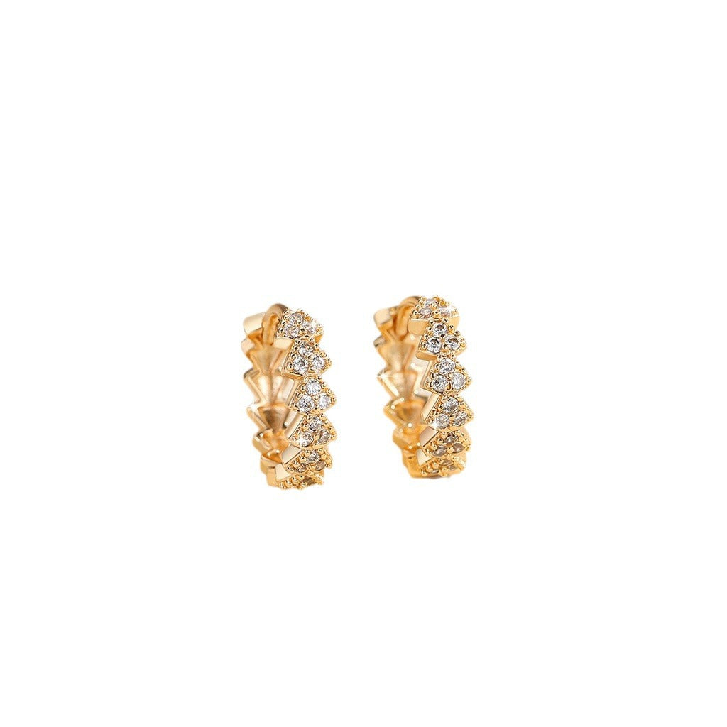 European and American Fashion Copper-Plated Gold Inlaid Zircon Earrings