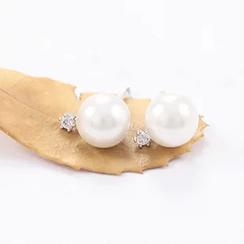 Elegant White Gold Pearl Earrings with Crystals - Stunning Silver Studs for Women