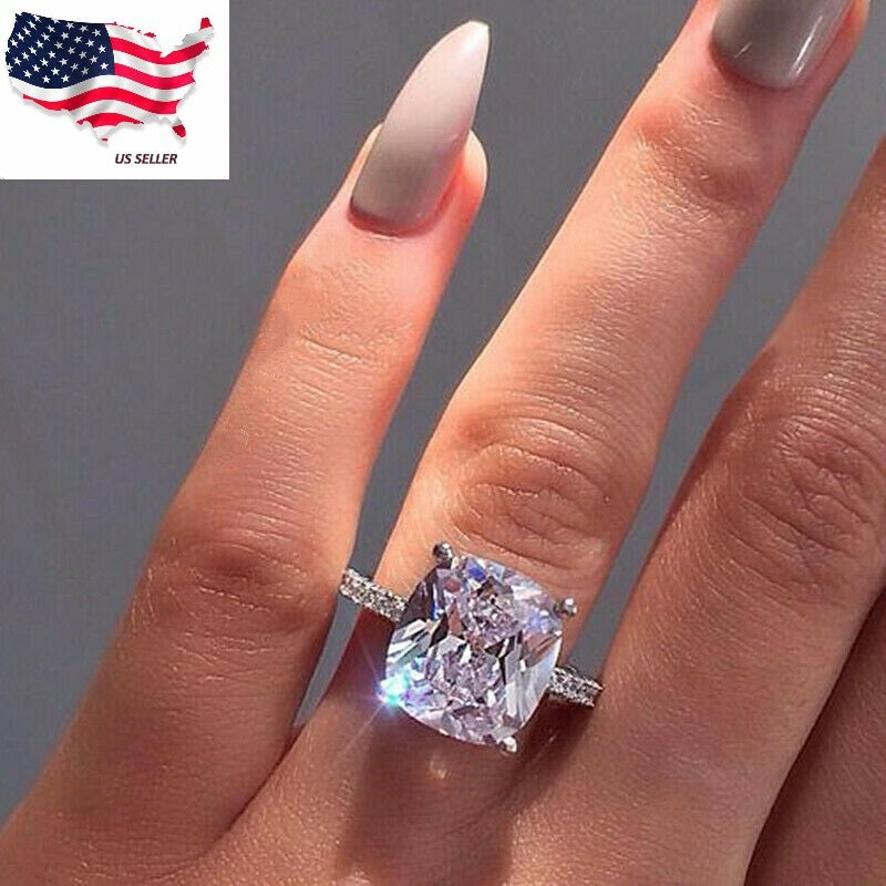 Sunshine Women Jewelry 925 Silver Ring Cubic Zircon Wedding Ring Sz 6-10