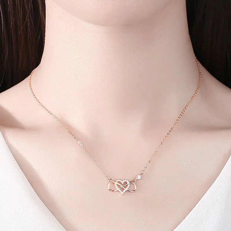 Elegant 925 Sterling Silver Micro Pave Heart Infinity Pendant Necklace