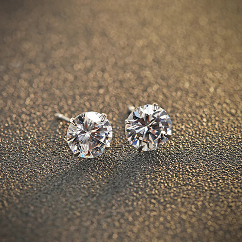 Elegant Sterling Silver Cubic Zirconia Stud Earrings - Timeless Sparkle for Every Occasion