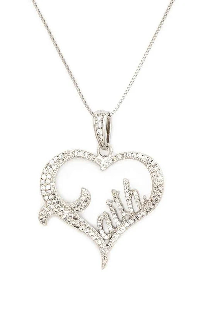 Stunning FAITH Heart Pendant Necklace with Sparkling Cubic Zirconia