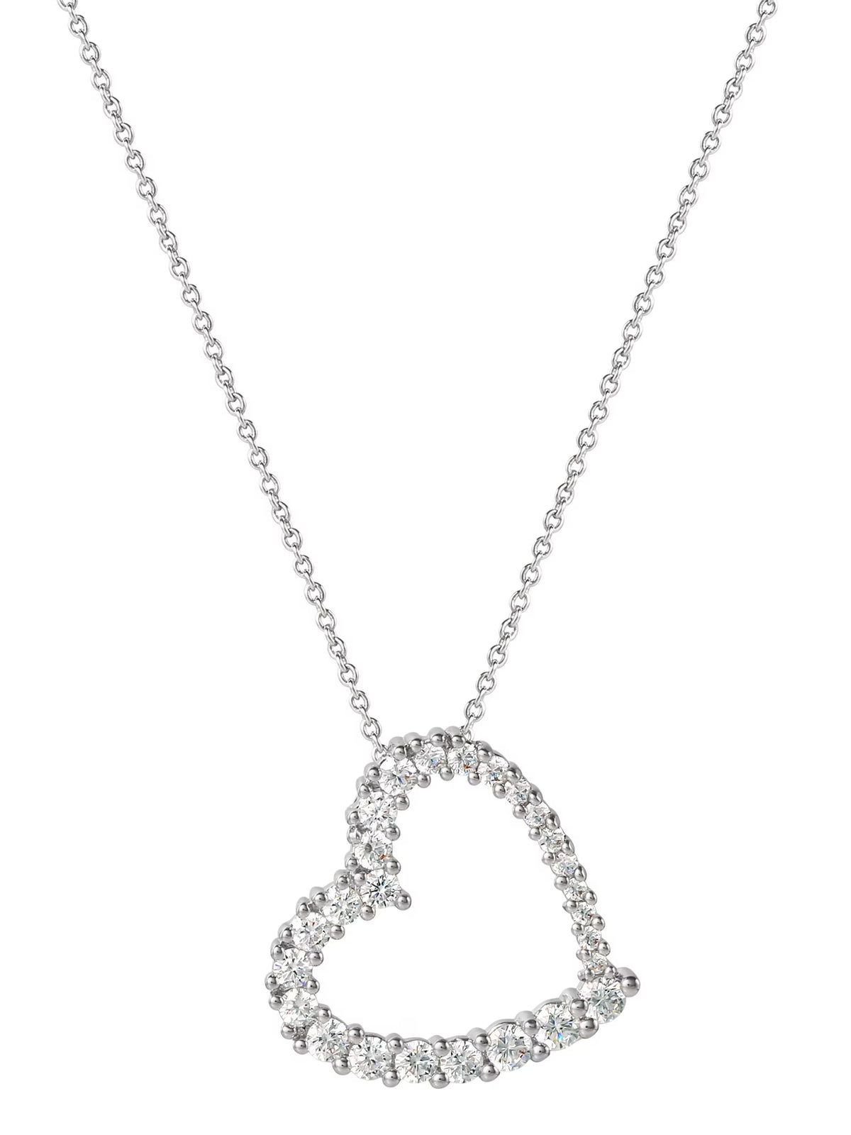 Fine, Women'S Silver Plated Cubic Zirconia Open Heart Pendant Necklace, 18"