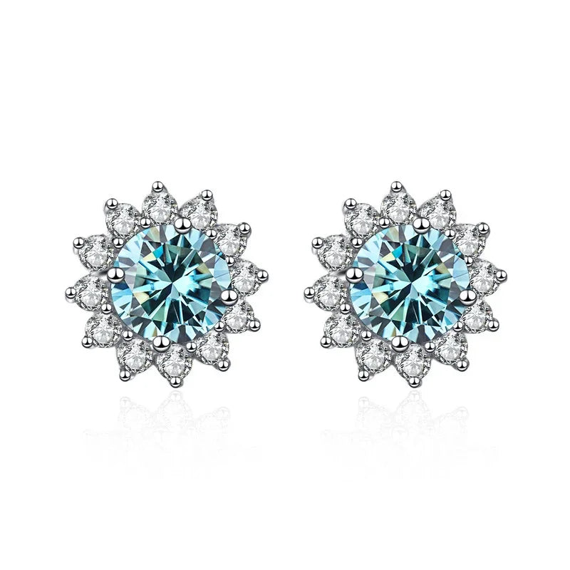 Stunning 1CT Moissanite Sunflower Stud Earrings in 925 Sterling Silver - D Color VVS1 Wedding Jewelry Gift for Her