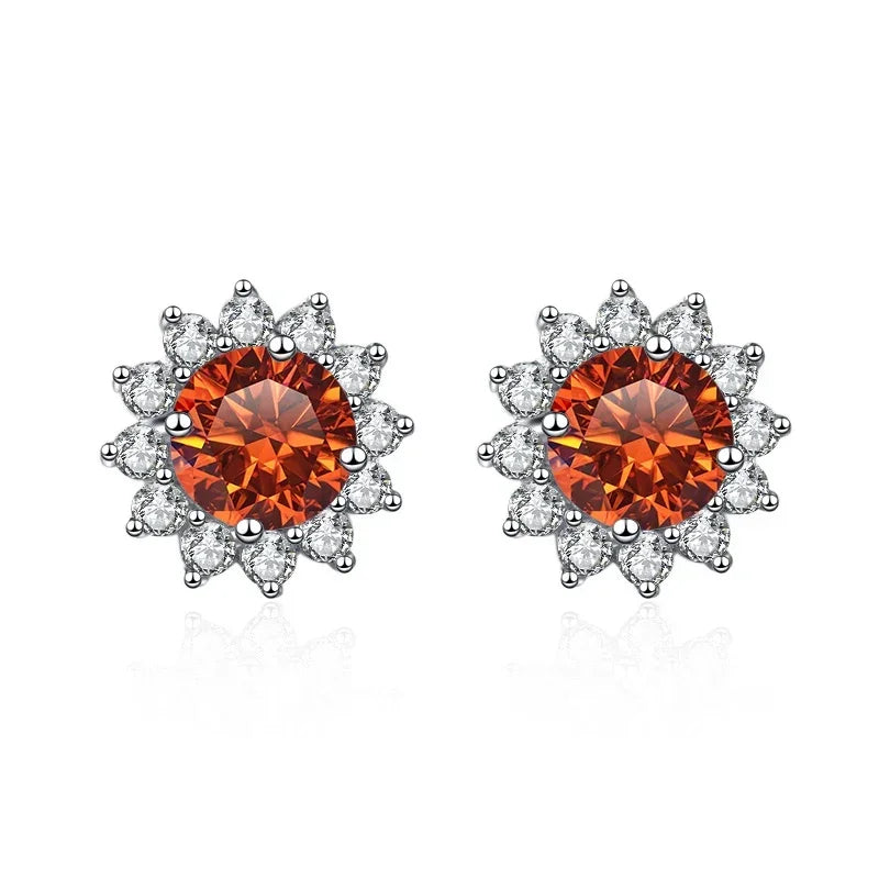 Stunning 1CT Moissanite Sunflower Stud Earrings in 925 Sterling Silver - D Color VVS1 Wedding Jewelry Gift for Her
