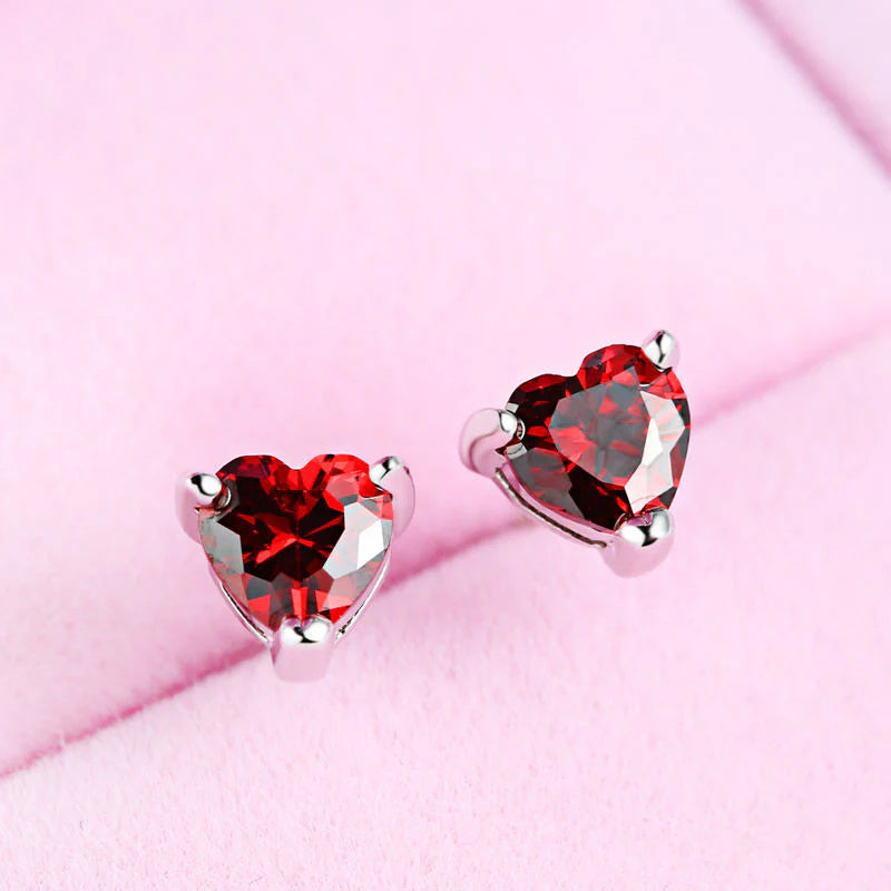 Stunning Heart-Shaped Red Zircon Stud Earrings - Perfect for Any Occasion!