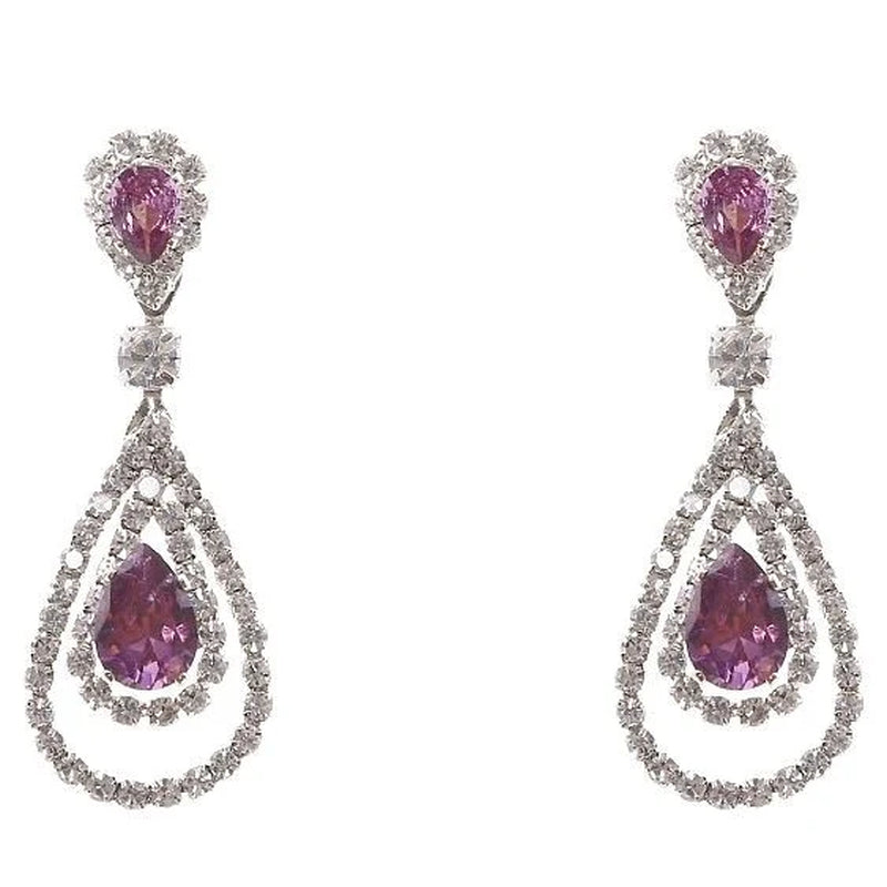 Elegant Linked Pear Rhinestone Dangle Earrings