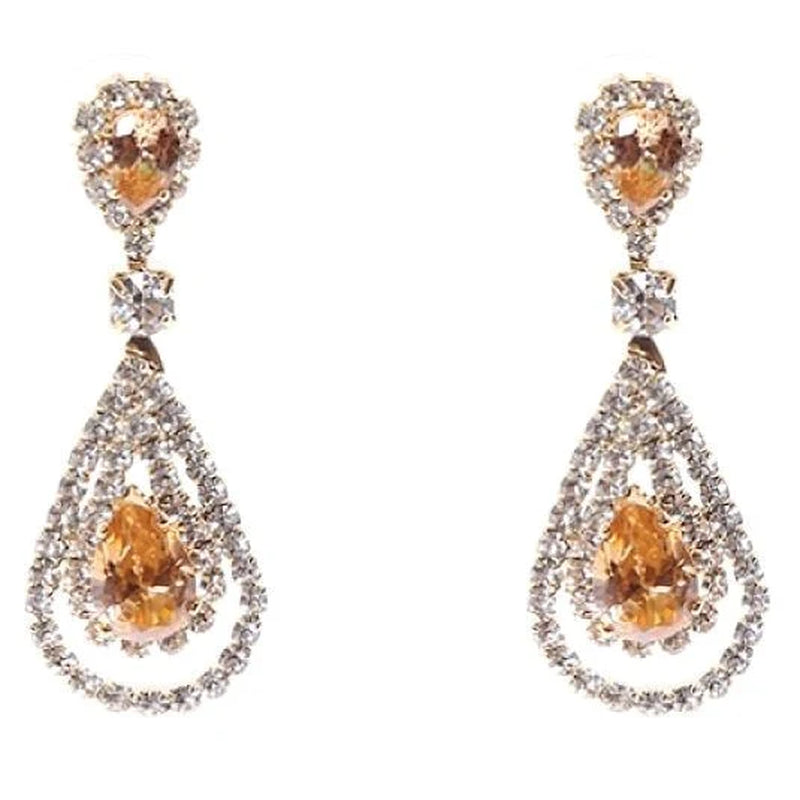 Elegant Linked Pear Rhinestone Dangle Earrings