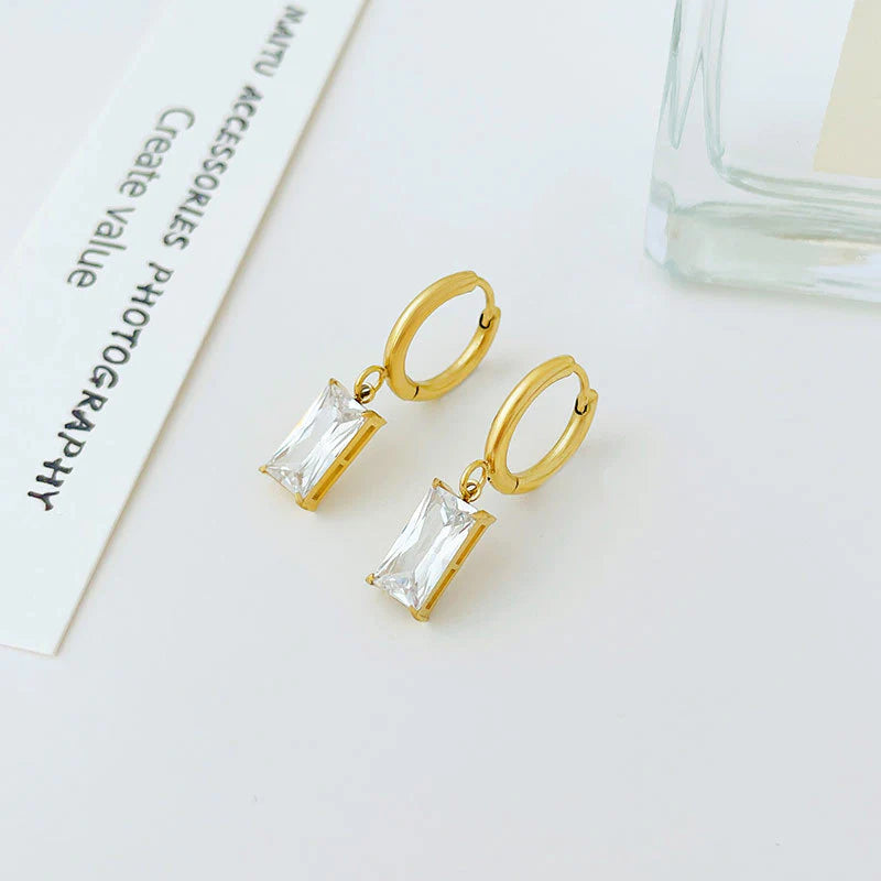Stunning Gold Plated Hoops with Sparkling Cubic Zirconia Dangle Earrings