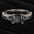 "Midnight Shadow" Three-Stone Ring — Silver-Plated Black Gemstone Statement Ring Description Spiceyrock